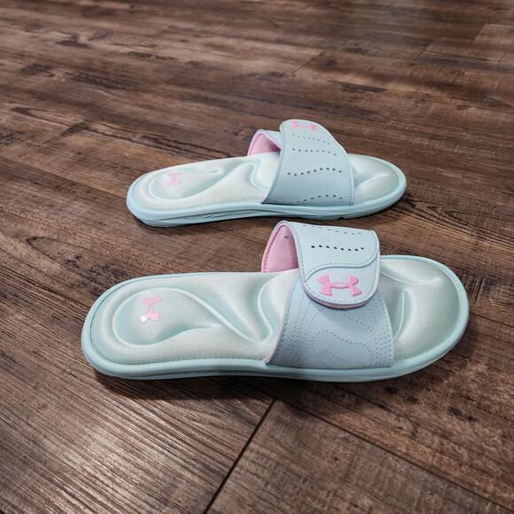 Under Armour Ignite IX women's size 7 blue and pink slides Pre-owned SH2 - Picture 4 of 8